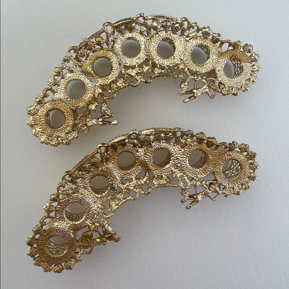 Vintage Gold Brass Filigree Cherubs Lipstick Vanity Makeup Set Holder - Picture 7 of 9